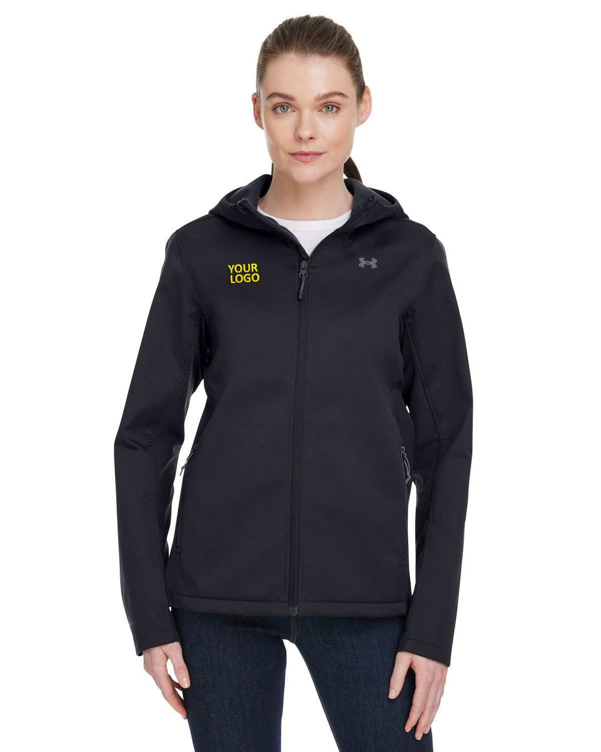 Custom Under Armour Ladies ColdGear Infrared Shield 2.0 Custom Hooded Jackets Black Grey