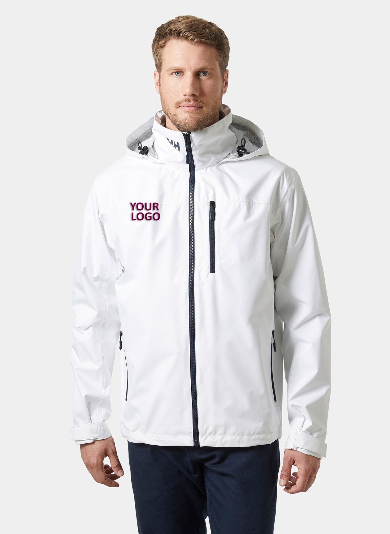 Custom Helly Hansen Men's Crew Hooded Jacket White