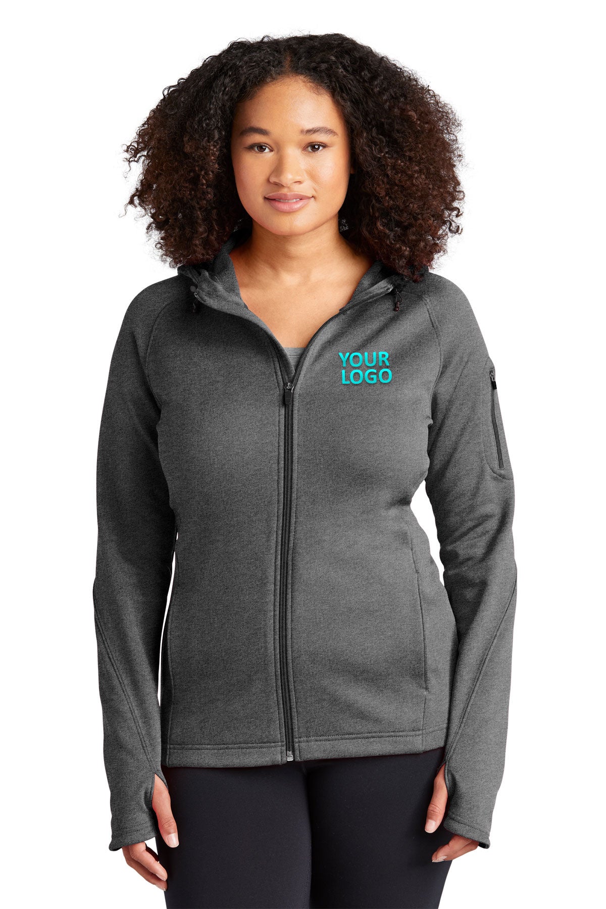 Branded Sport-Tek Ladies Tech Fleece Hooded Jacket Graphite