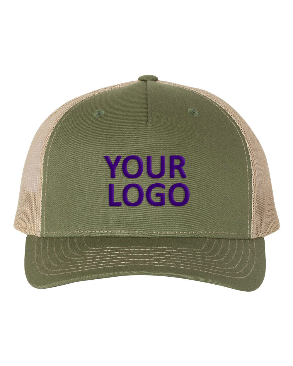 Custom Richardson Five-Panel Custom Trucker Caps, Army Olive Green/ Tan