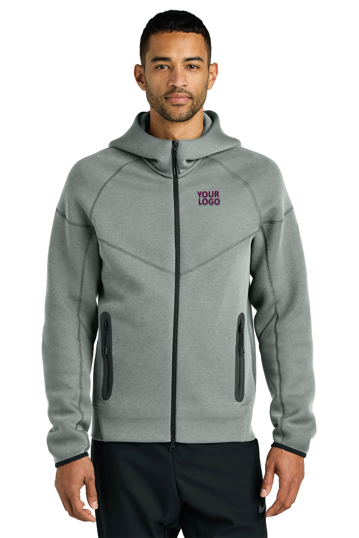 Custom Nike Tech Fleece Full Zip Hoodies Dark Grey Heather
