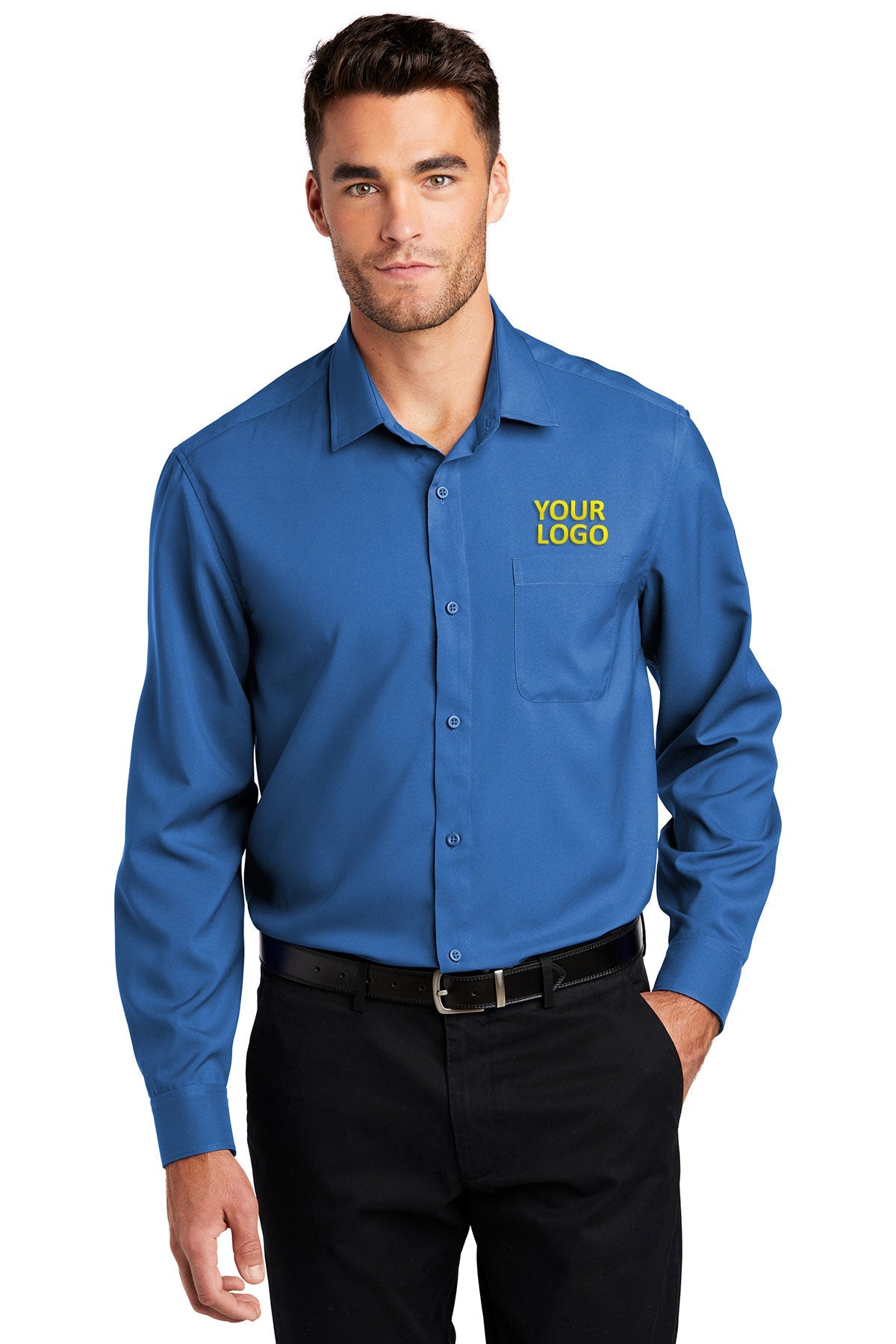 Port Authority Ladies Long Sleeve Performance Custom Staff Shirts, True Blue
