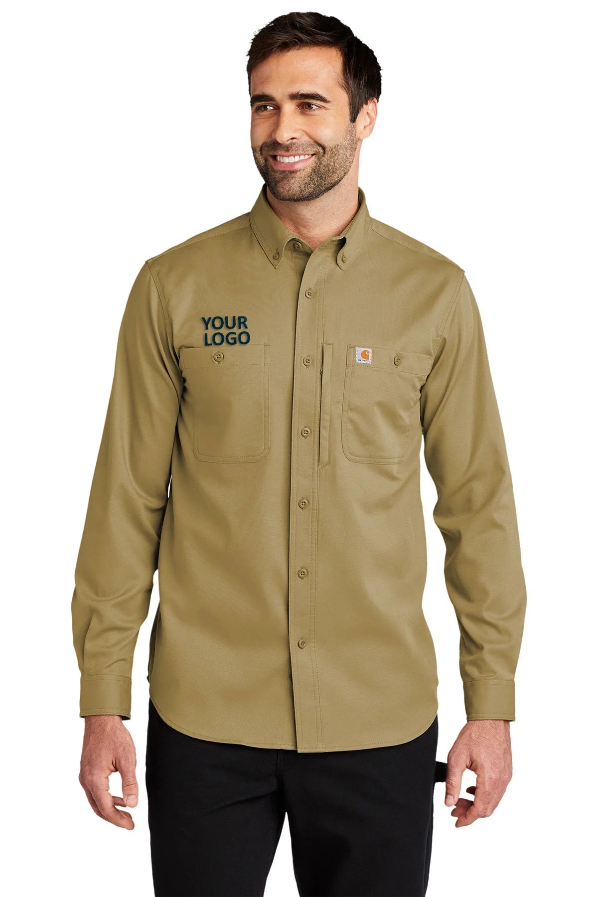 Branded Carhartt Rugged Professional Long Sleeve Shirt Dark Khaki