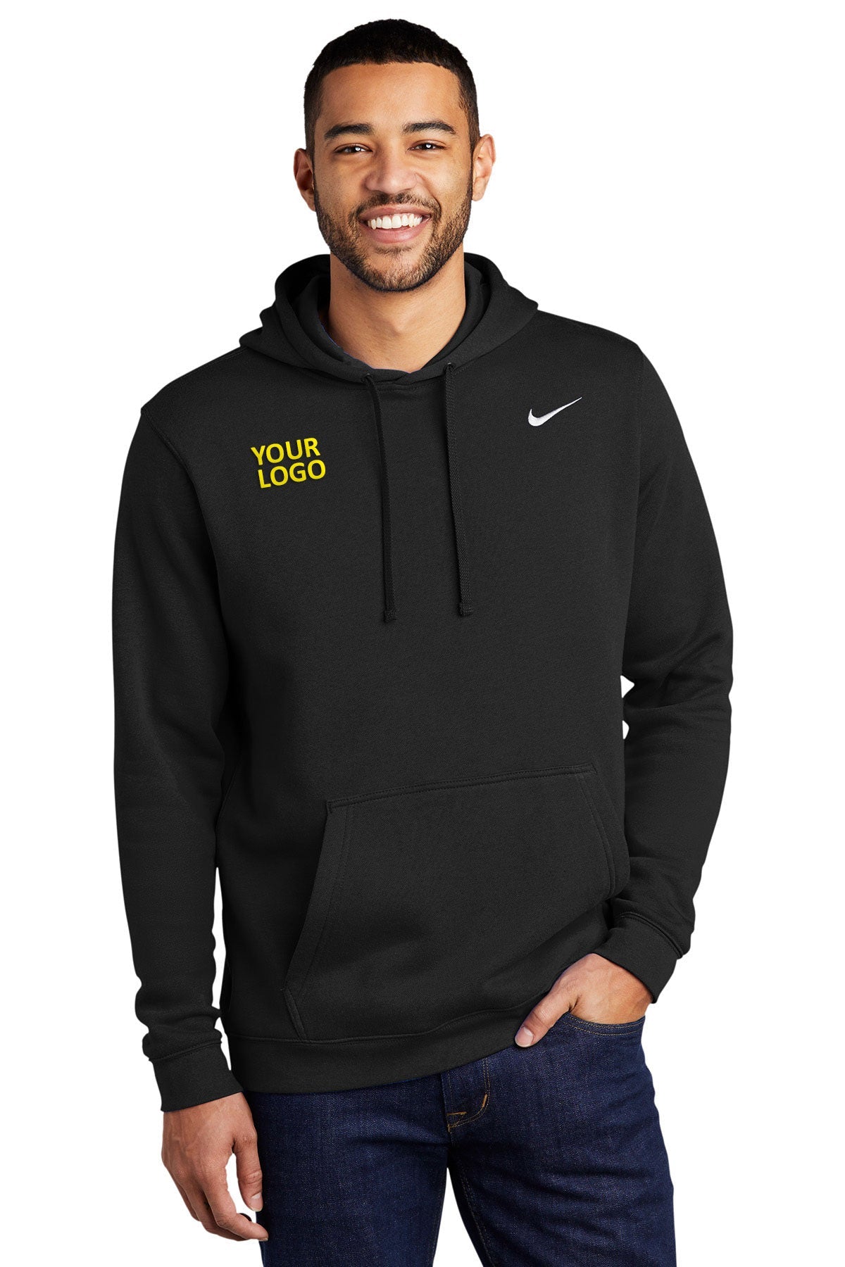 Branded Nike Club Fleece Pullover Hoodie Black