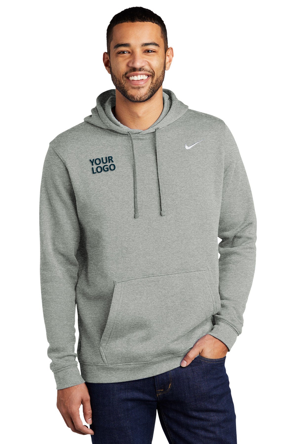 Custom Nike Club Fleece Pullover Hoodie Dark Grey Heather