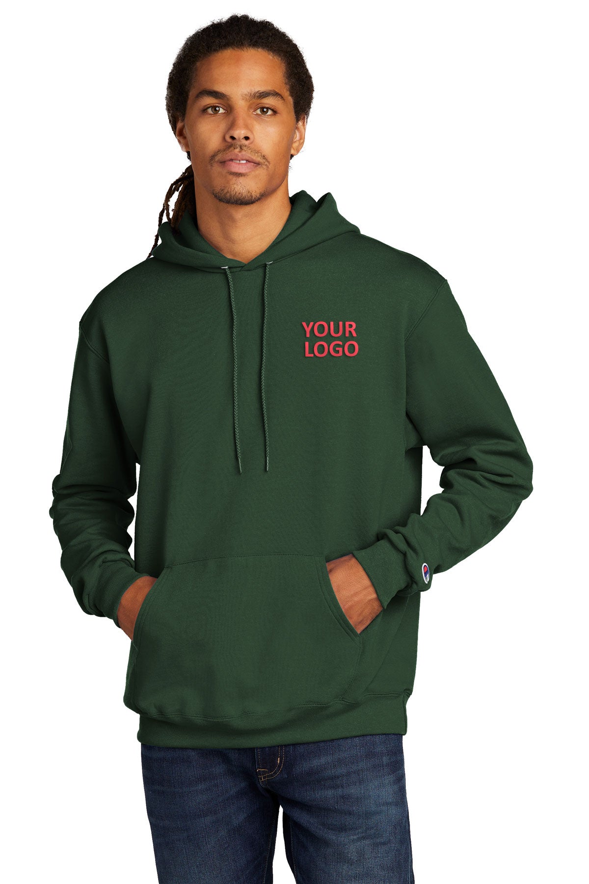 Branded Champion Eco Fleece Pullover Hoodie Dark Green
