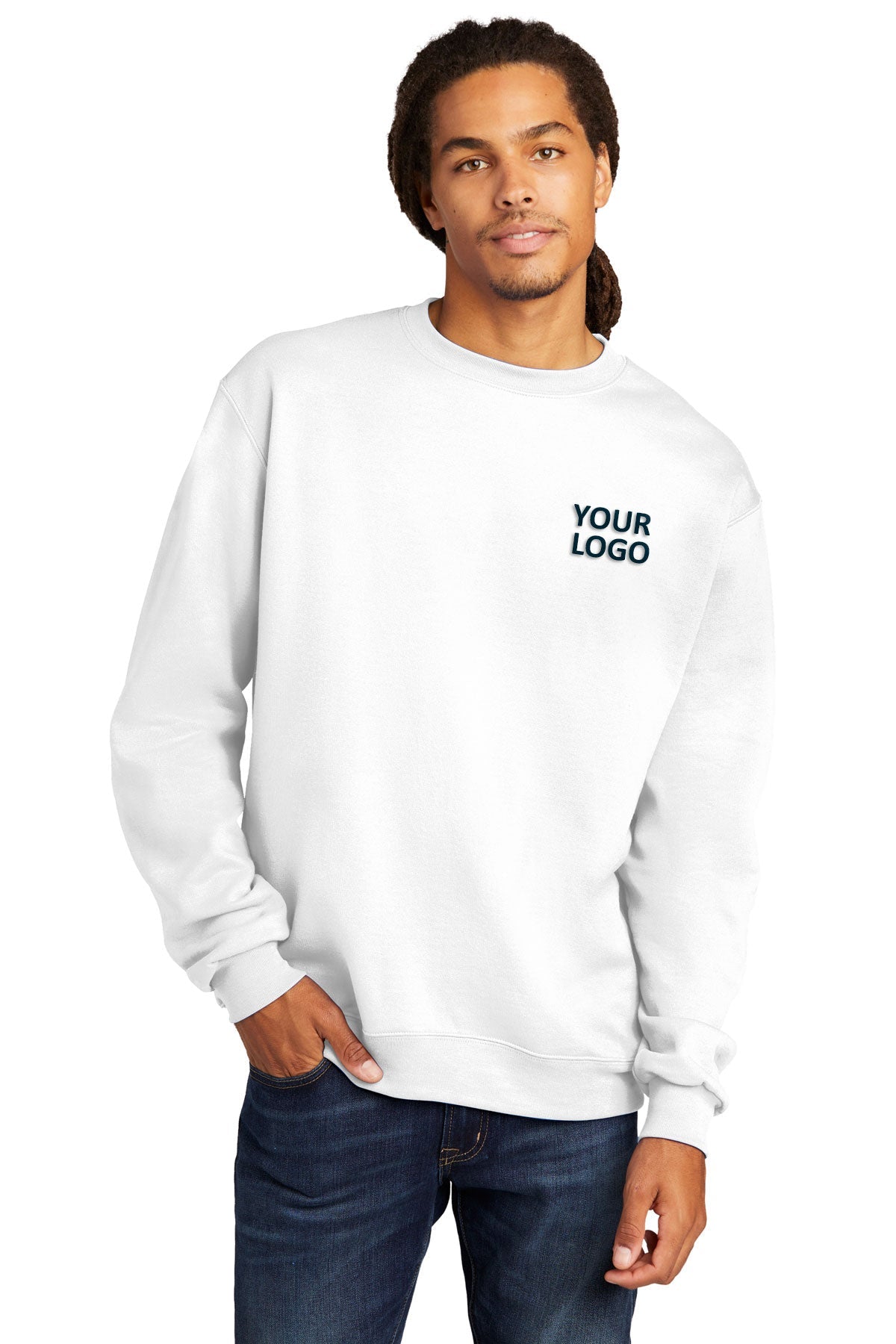 Custom Champion Eco Fleece Crewneck Sweatshirt White