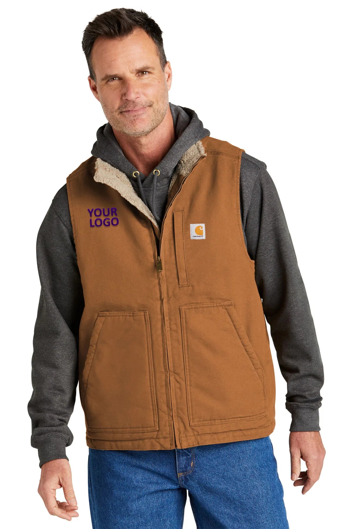 Custom Carhartt Sherpa-Lined Mock Neck Vest Carhartt Brown Custom Carhartt Sherpa-Lined Mock Neck Vest Carhartt Brown