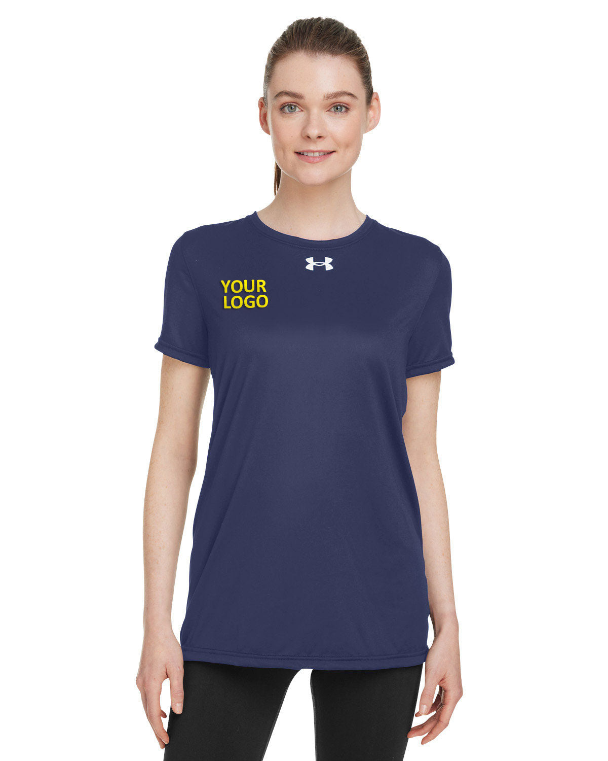 Custom Under Armour Ladies' Team Tech T-Shirt 1376847 Mid Navy White