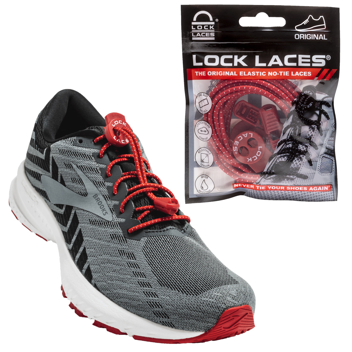 Branded Hit Lock Laces No Tie Shoelaces 15010 Red