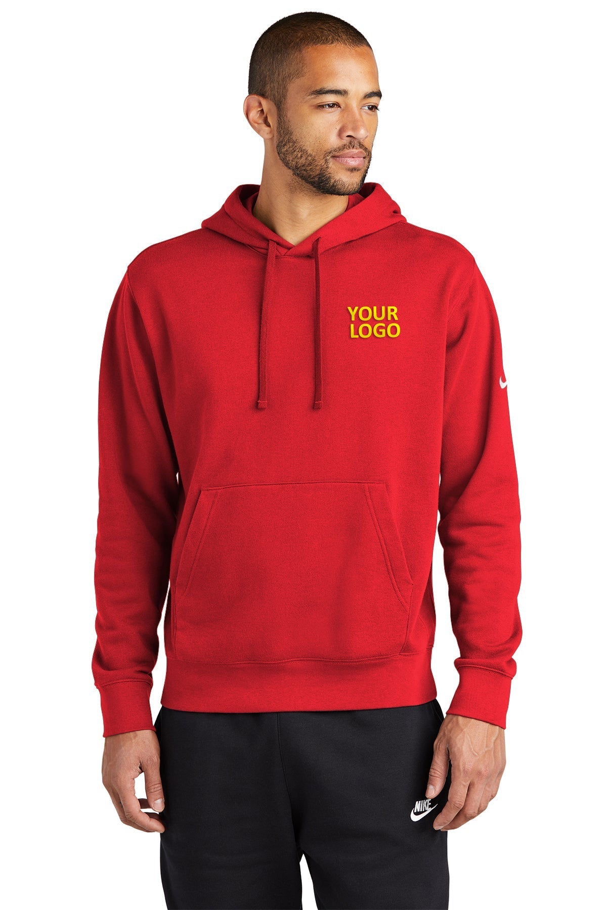 Custom Nike Club Fleece Sleeve Swoosh Pullover Hoodie Red