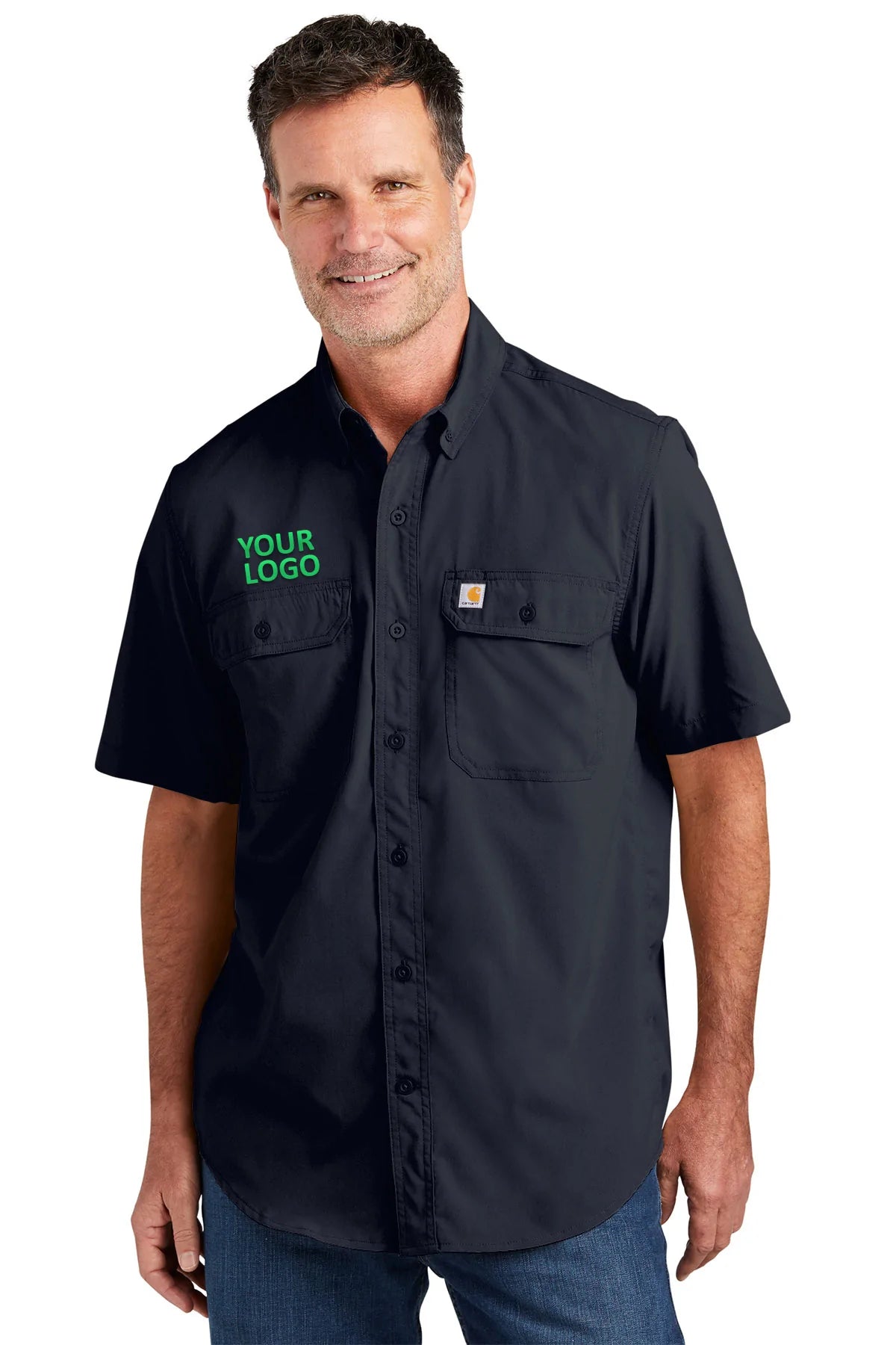 Custom Carhartt Force Solid Short Sleeve Shirt Navy