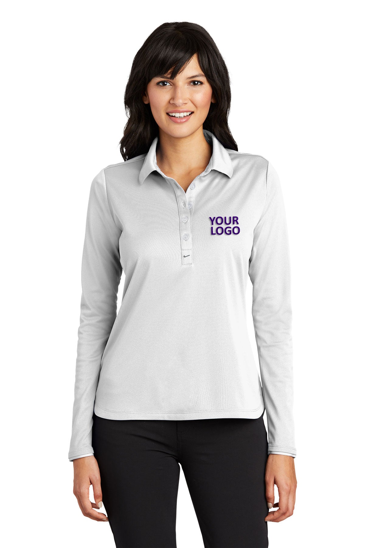 Custom Nike Ladies Long Sleeve Stretch Tech Polo White