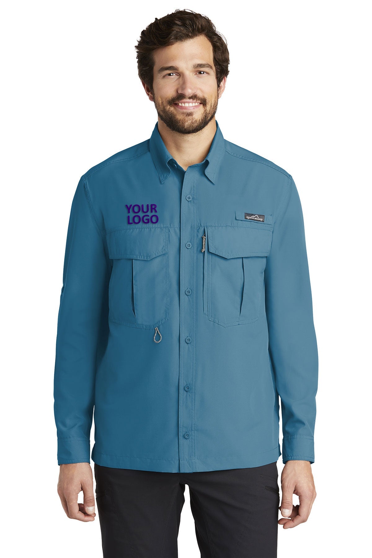 Eddie Bauer Long Sleeve Performance Branded Fishing Shirts, Gulf Teal