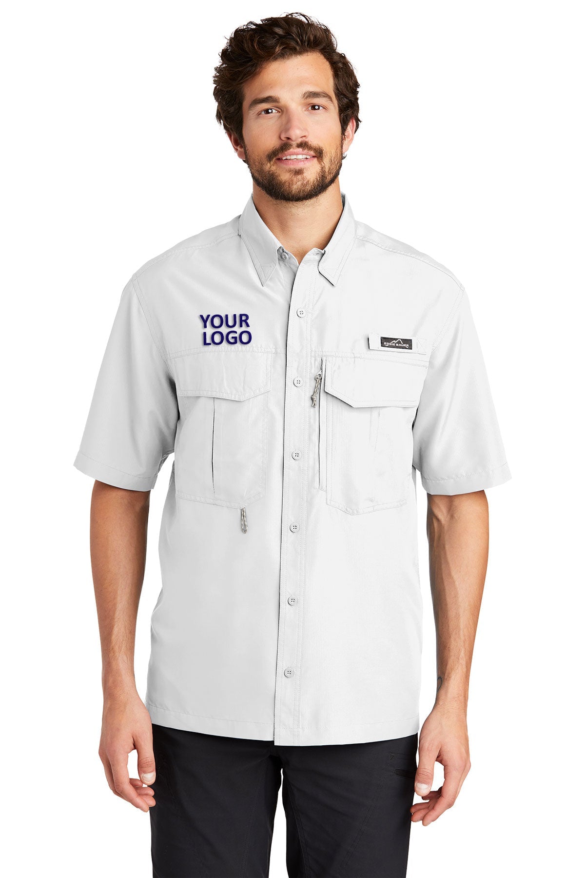 Eddie Bauer Short Sleeve Performance Branded Fishing Shirts, White