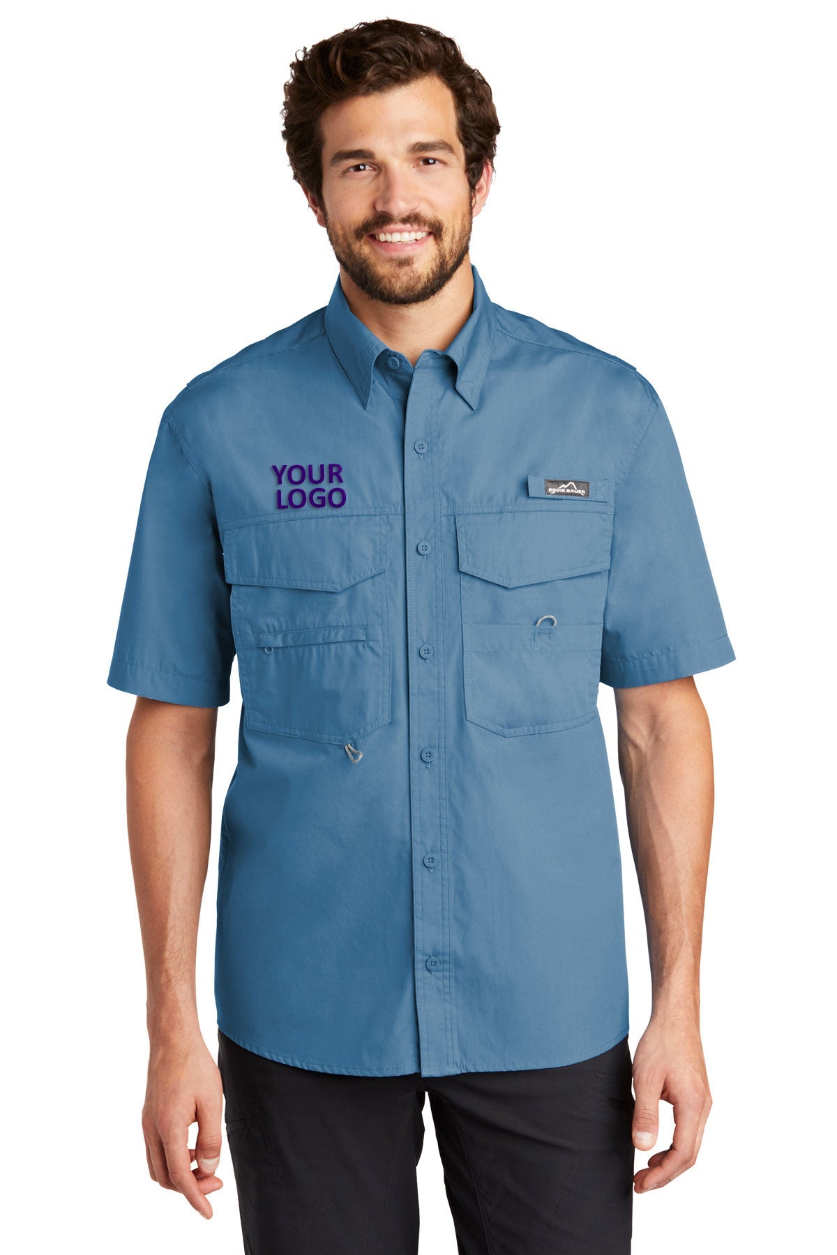 Custom Eddie Bauer Short Sleeve Fishing Shirt EB608 Blue Gill