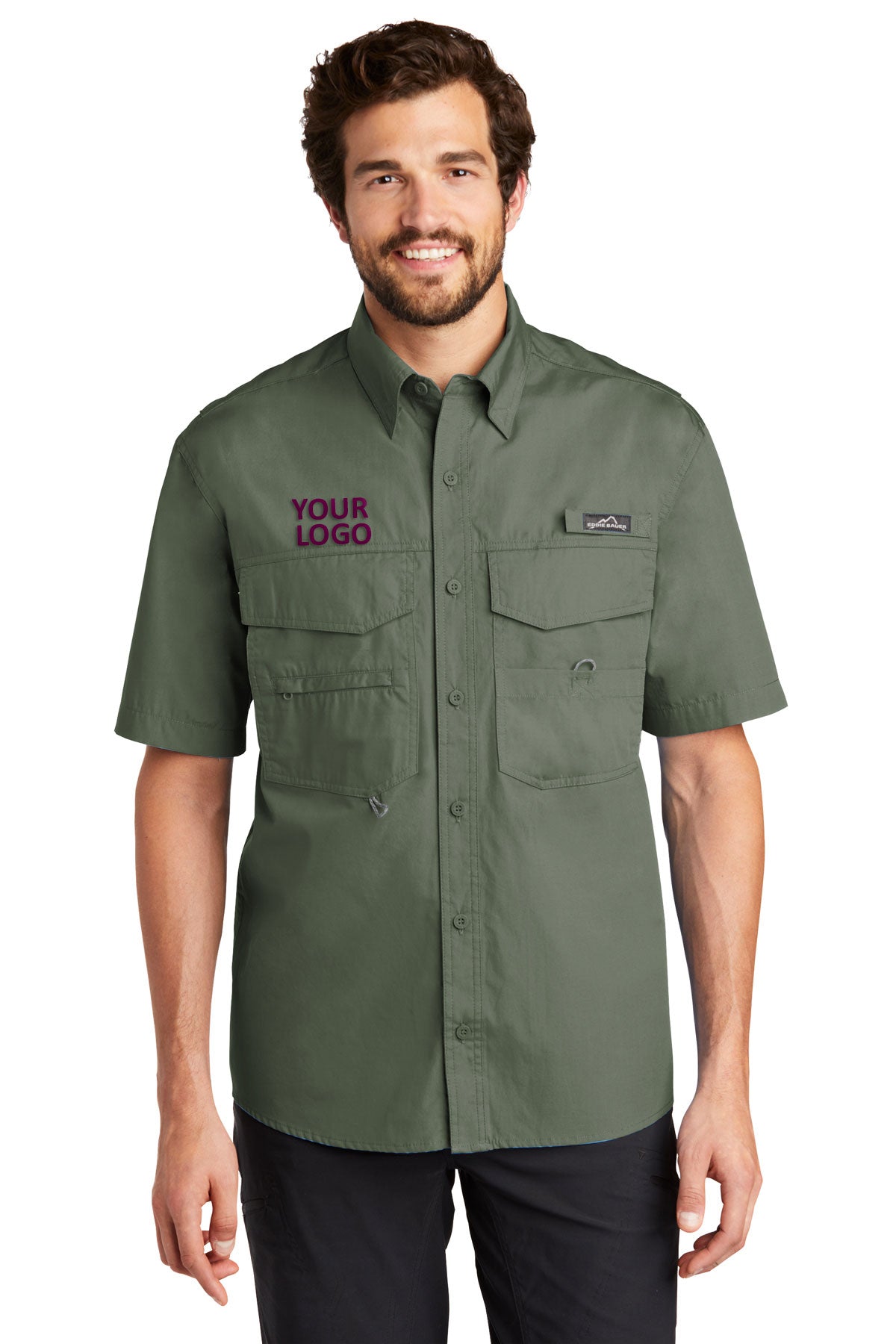 Eddie Bauer Short Sleeve Branded Fishing Shirts, Seagrass Green