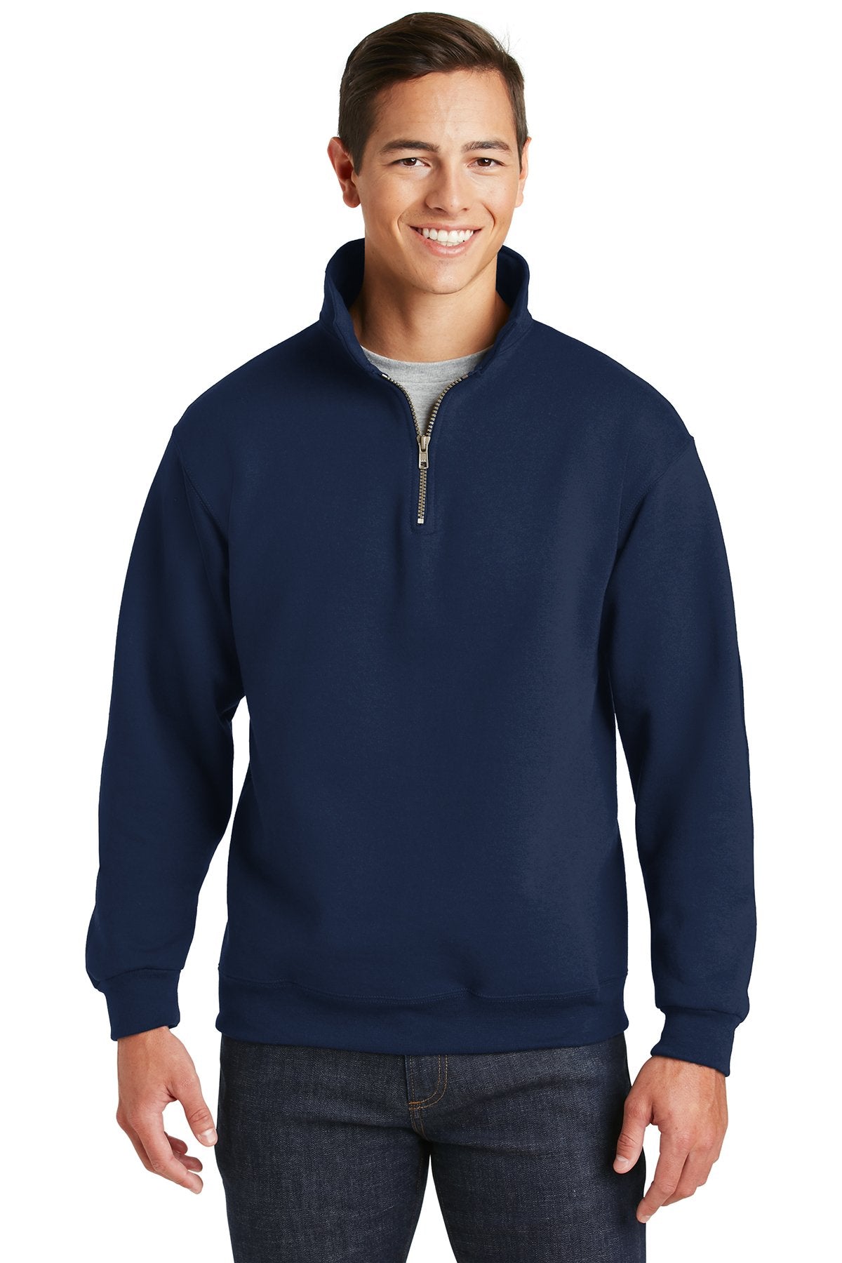 Branded Jerzees NuBlend 1/4-Zip SweatShirt Cadet Collar Navy