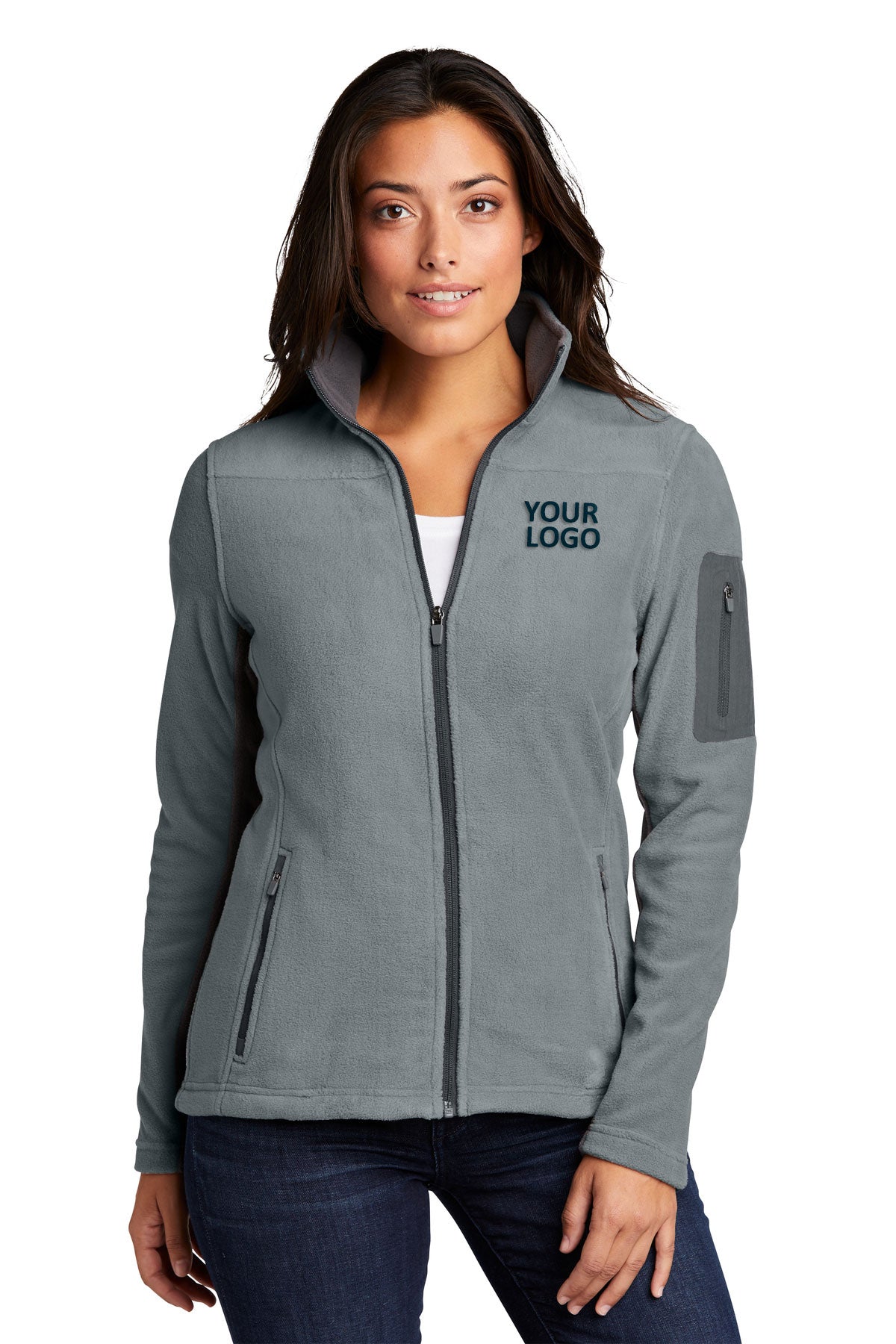 Branded Port Authority Ladies Fleece Full-Zip Jacket Grey/Magnet