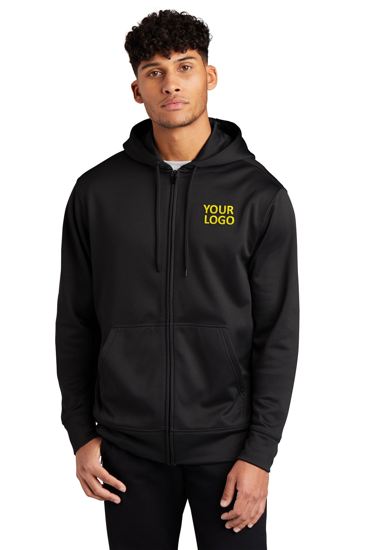 Branded Sport-Tek Fleece Full-Zip Hooded Jacket ST238 Black