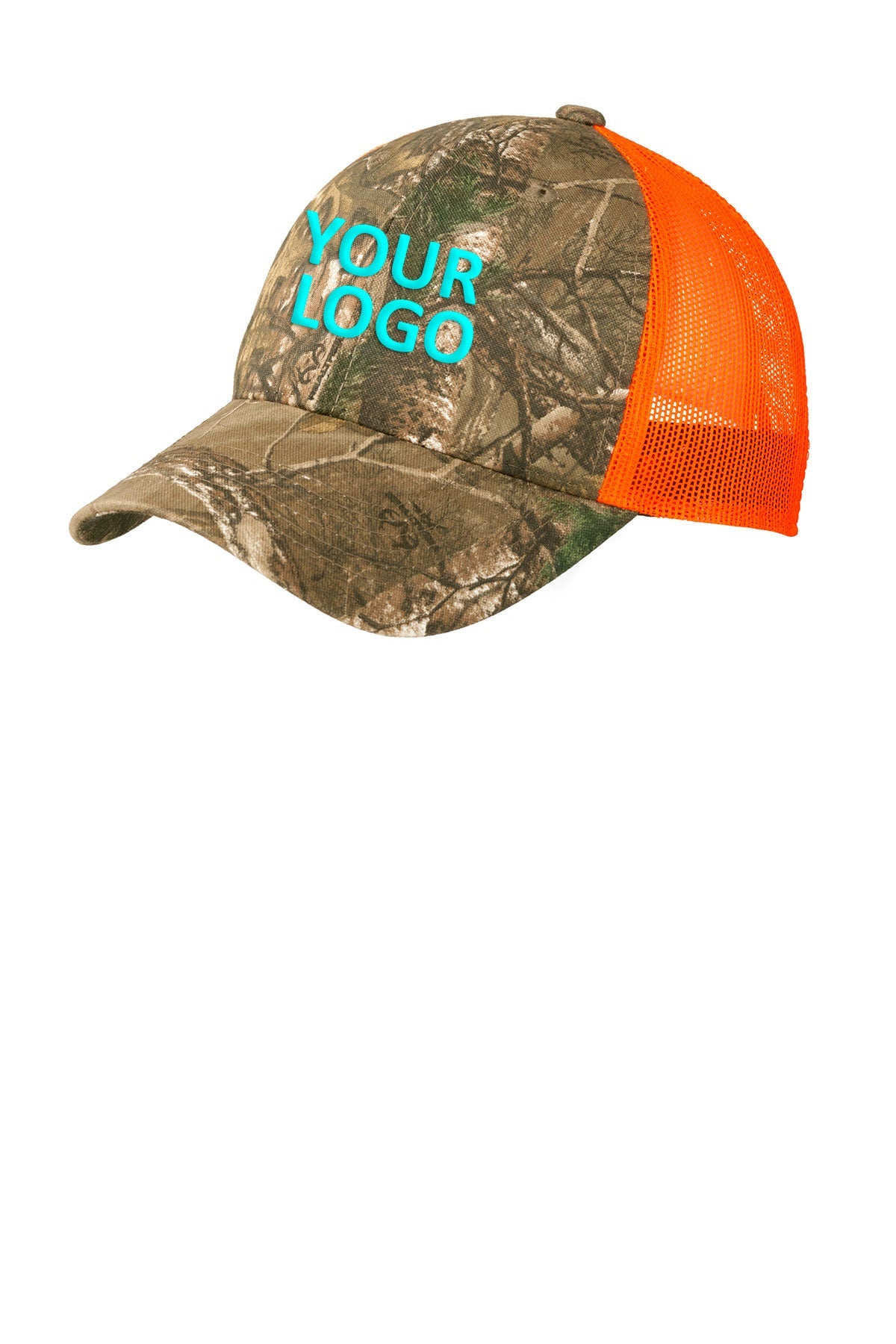 Branded Port Authority Camouflage Mesh Back Cap Neon Orange