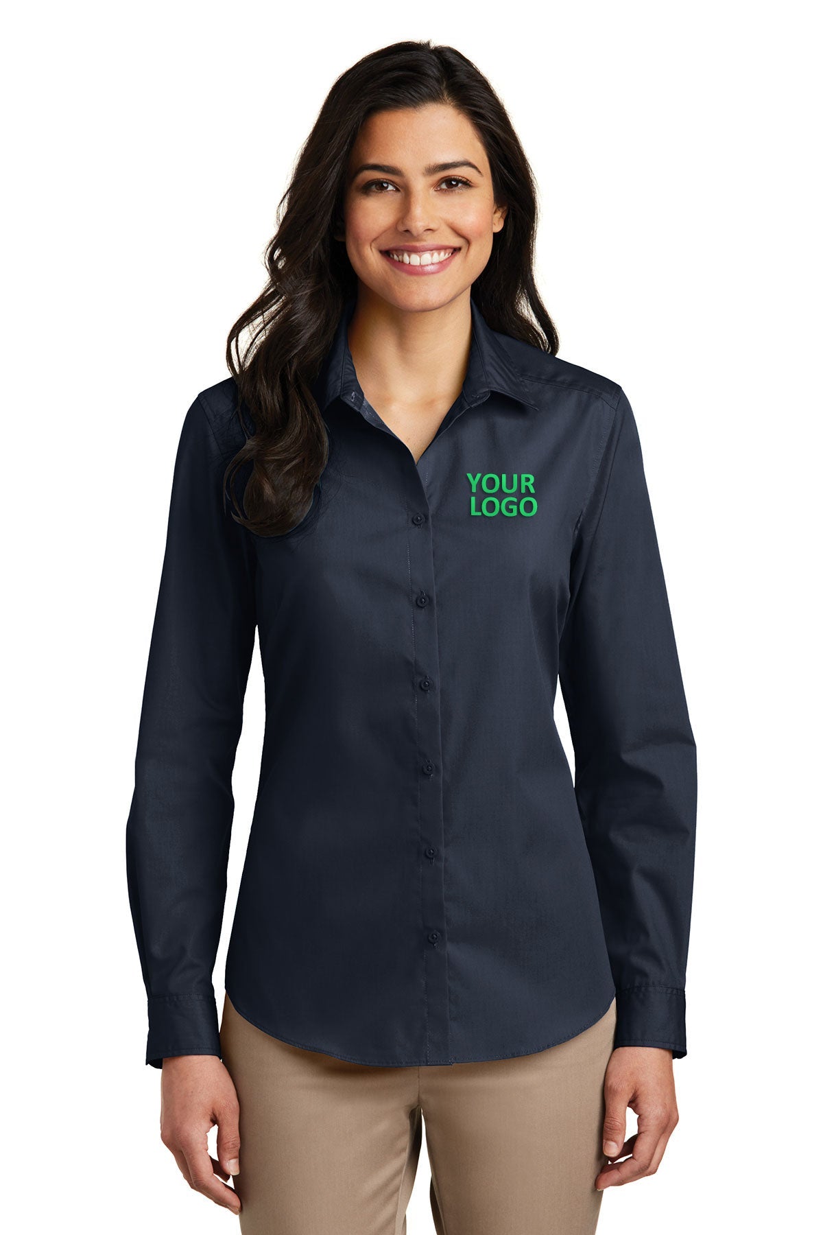 Port Authority LW100 Ladies Long Sleeve Carefree Poplin Shirt - River Blue Navy, M Port Authority LW100 Ladies Long Sleeve Carefree Poplin Shirt - River Blue Navy, M