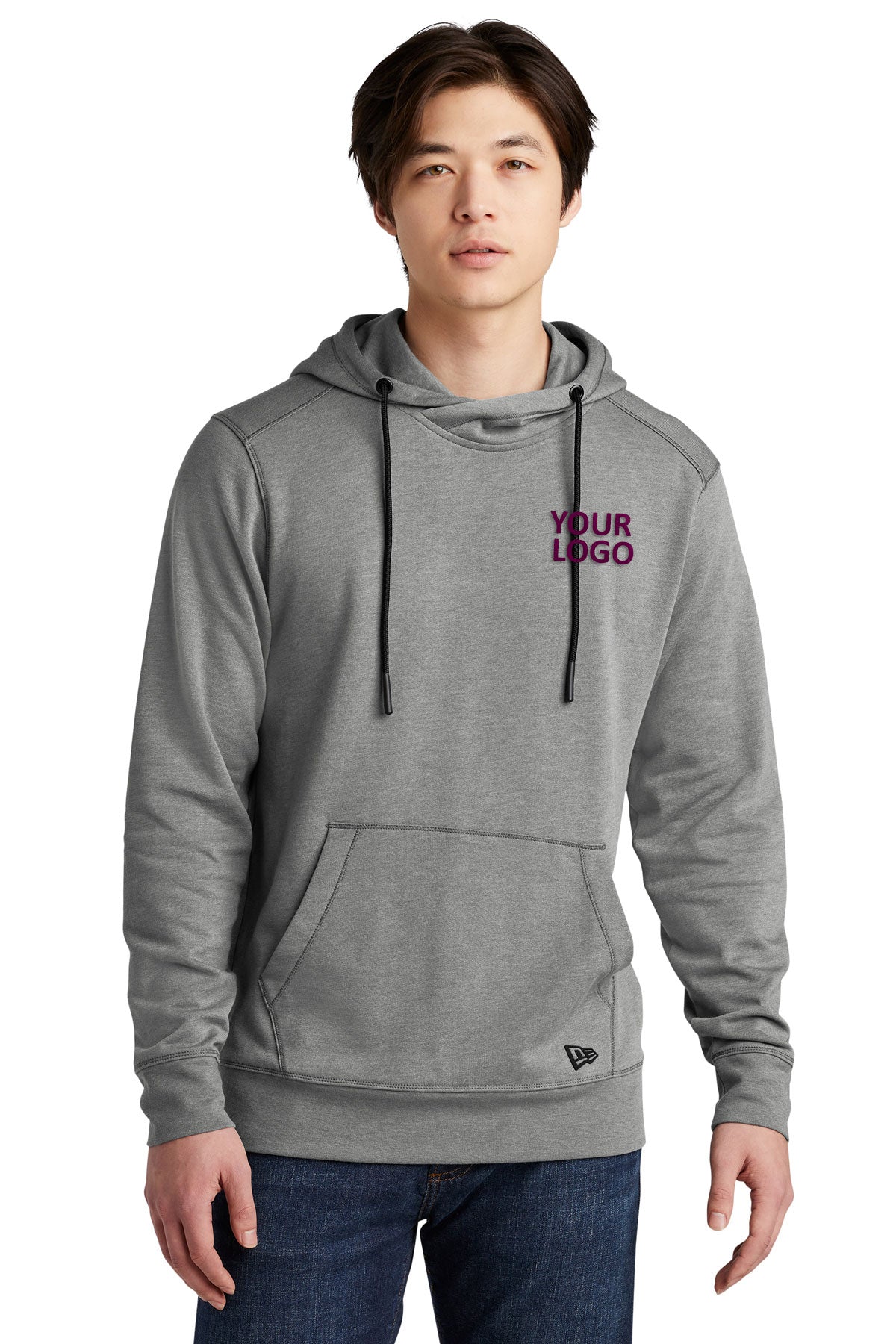 Custom New Era Tri Blend Fleece Pullover Hoodie Grey Heather