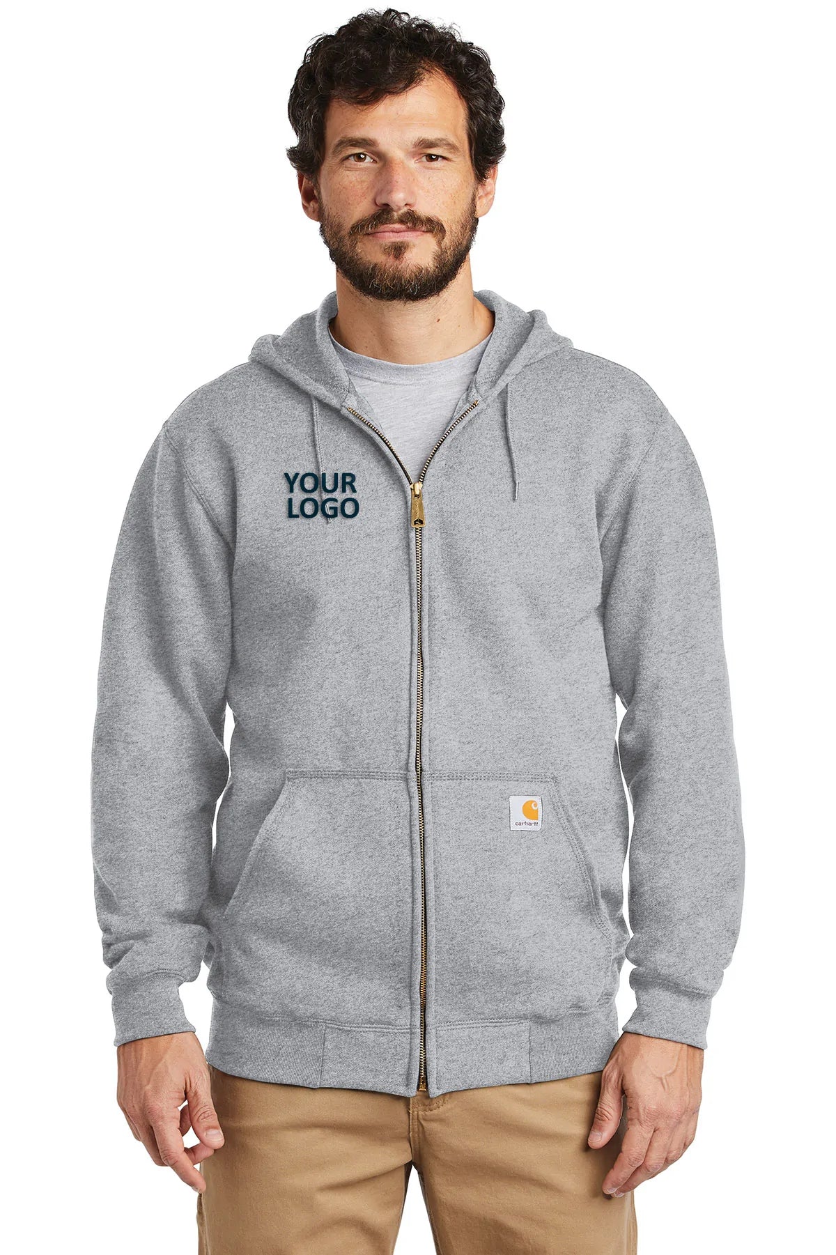 Custom Carhartt Midweight Hooded Zip Front Sweatshirt Grey