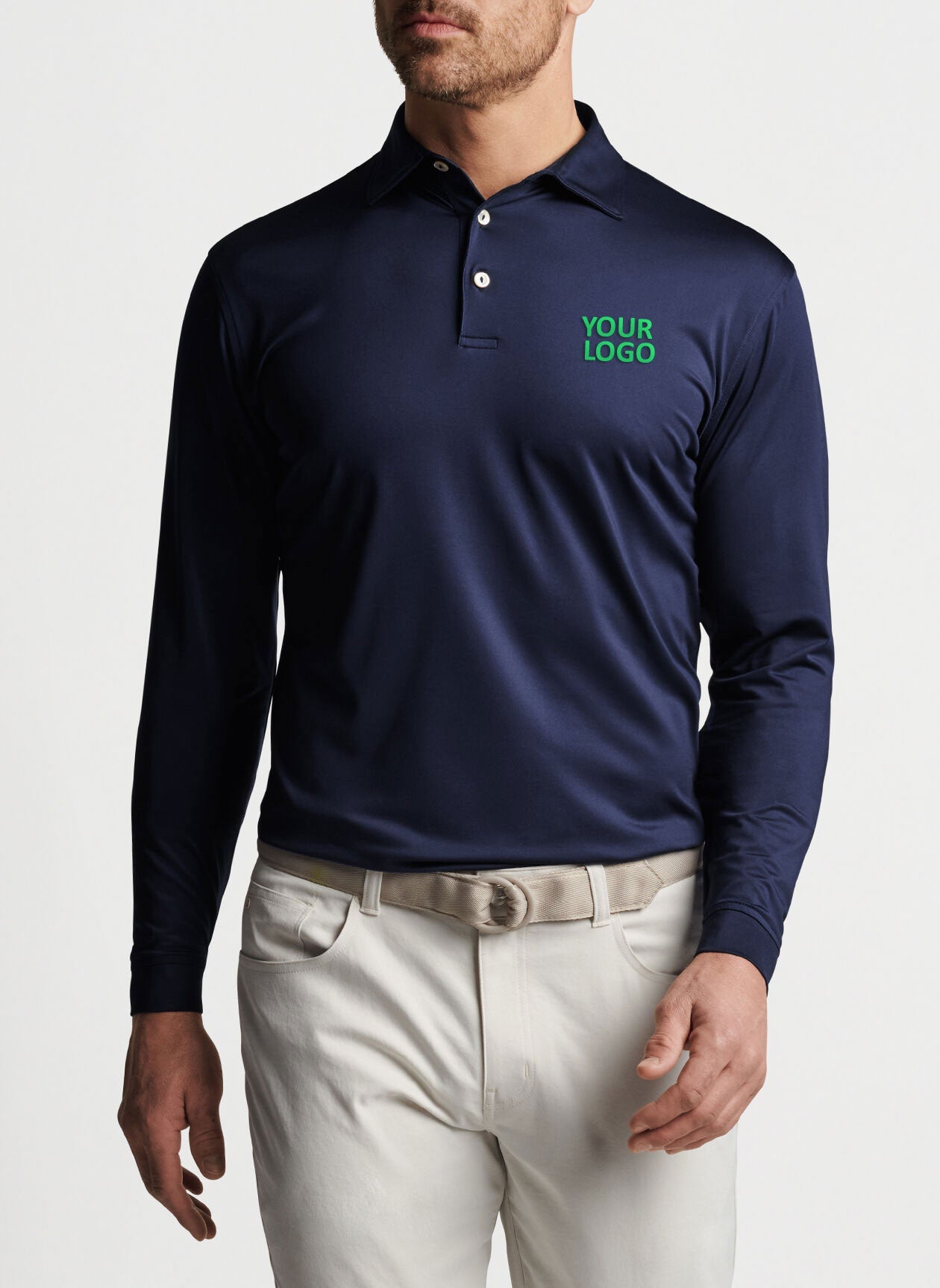 Custom Peter Millar Performance Long Sleeve Jersey Polo Navy