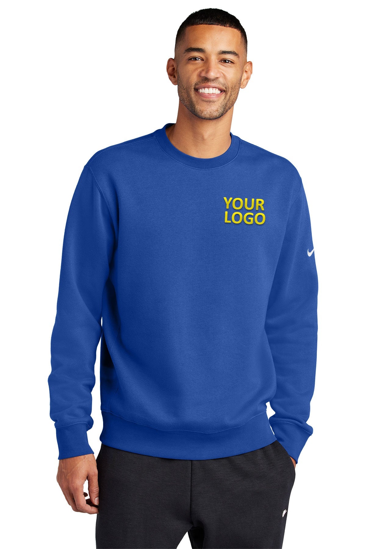 Branded Nike Club Fleece Sleeve Swoosh Crew NKFD9863 Game Royal