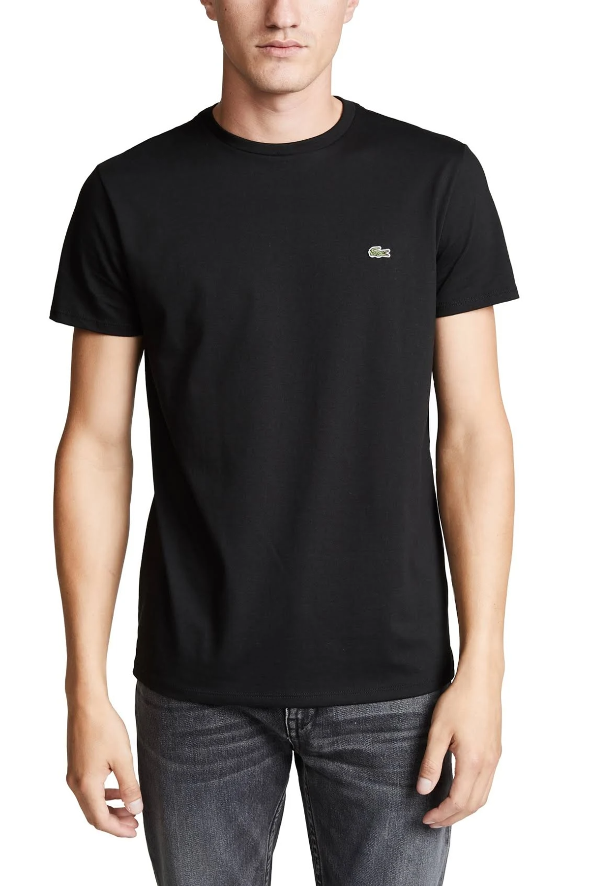 Vandret Der er en tendens lager Custom Print Lacoste Mens Crew Neck Pima Cotton T-Shirt Black