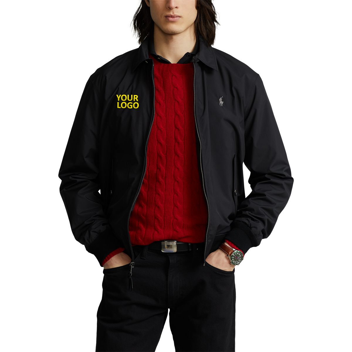 Branded Ralph Lauren Mens Packable Windbreaker Jacket Black