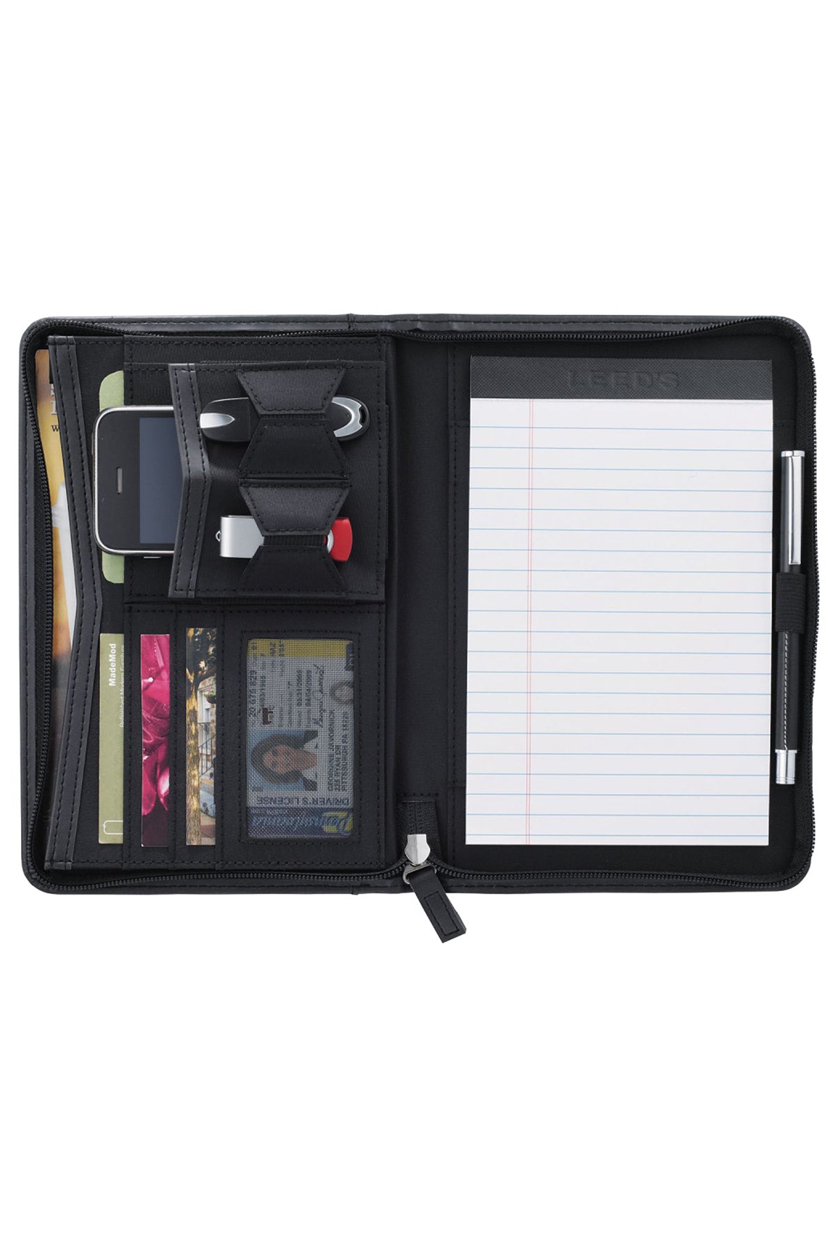 Pedova Junior Zippered Branded Padfolio, Black