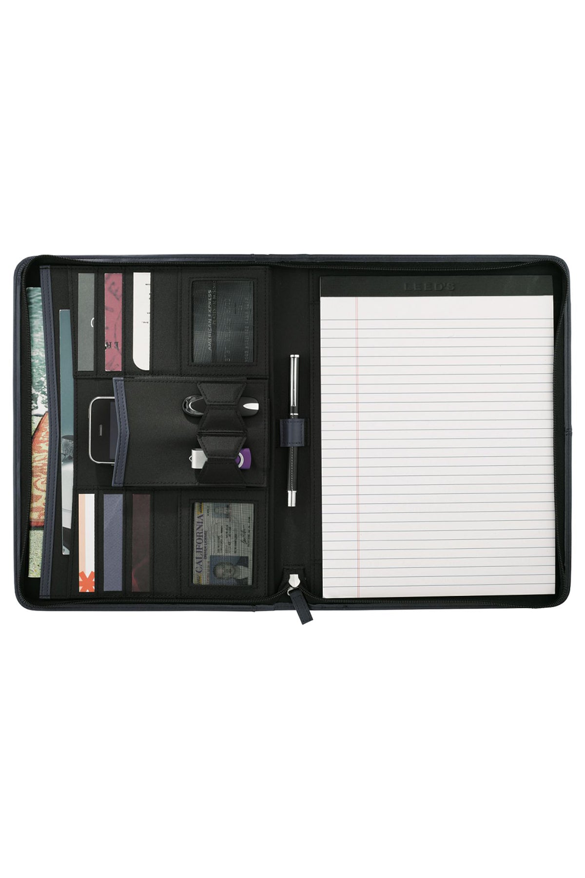 Pedova Zippered UltraHyde Branded Padfolios, Navy