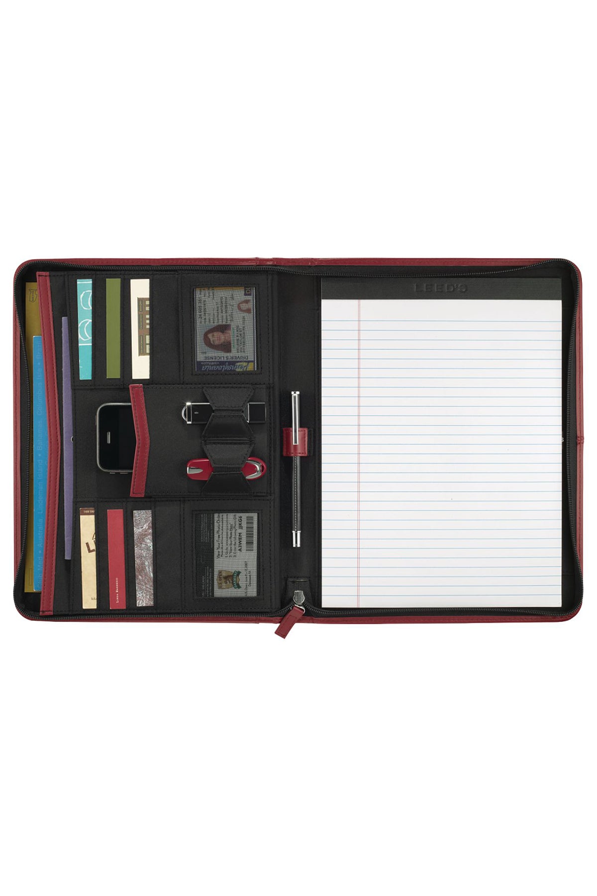 Pedova Zippered UltraHyde Branded Padfolios, Red
