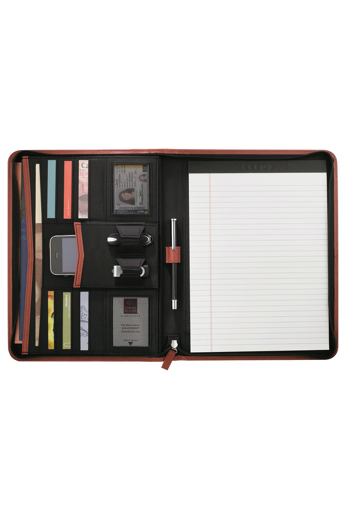 Pedova Zippered UltraHyde Branded Padfolios, Terra Cotta