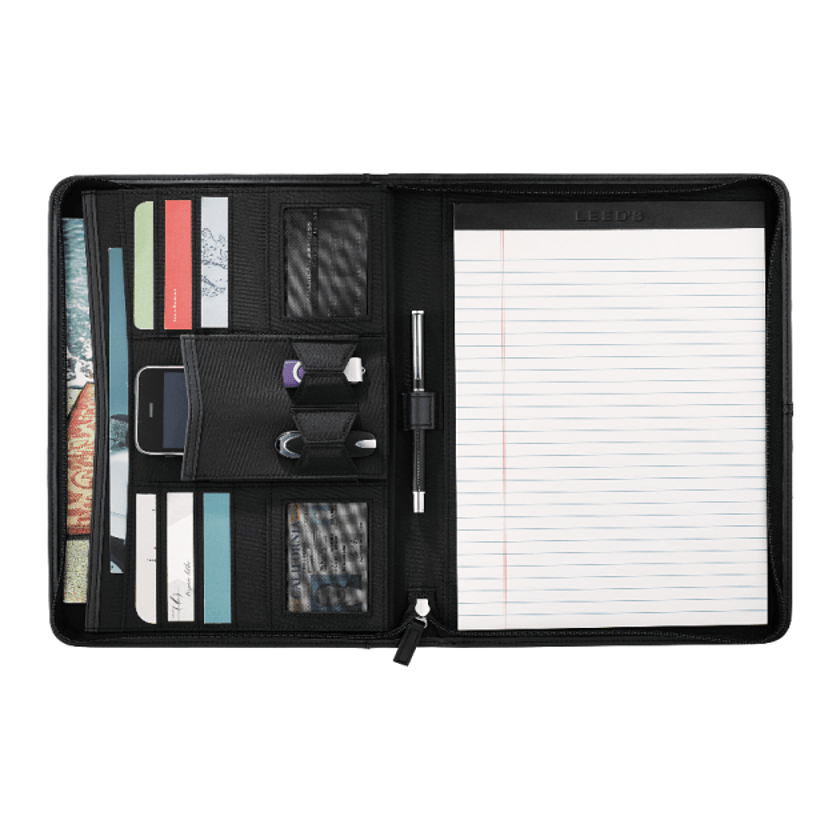 Pedova Zippered UltraHyde Branded Padfolios, Black [Cunningham & Associates, LLC]