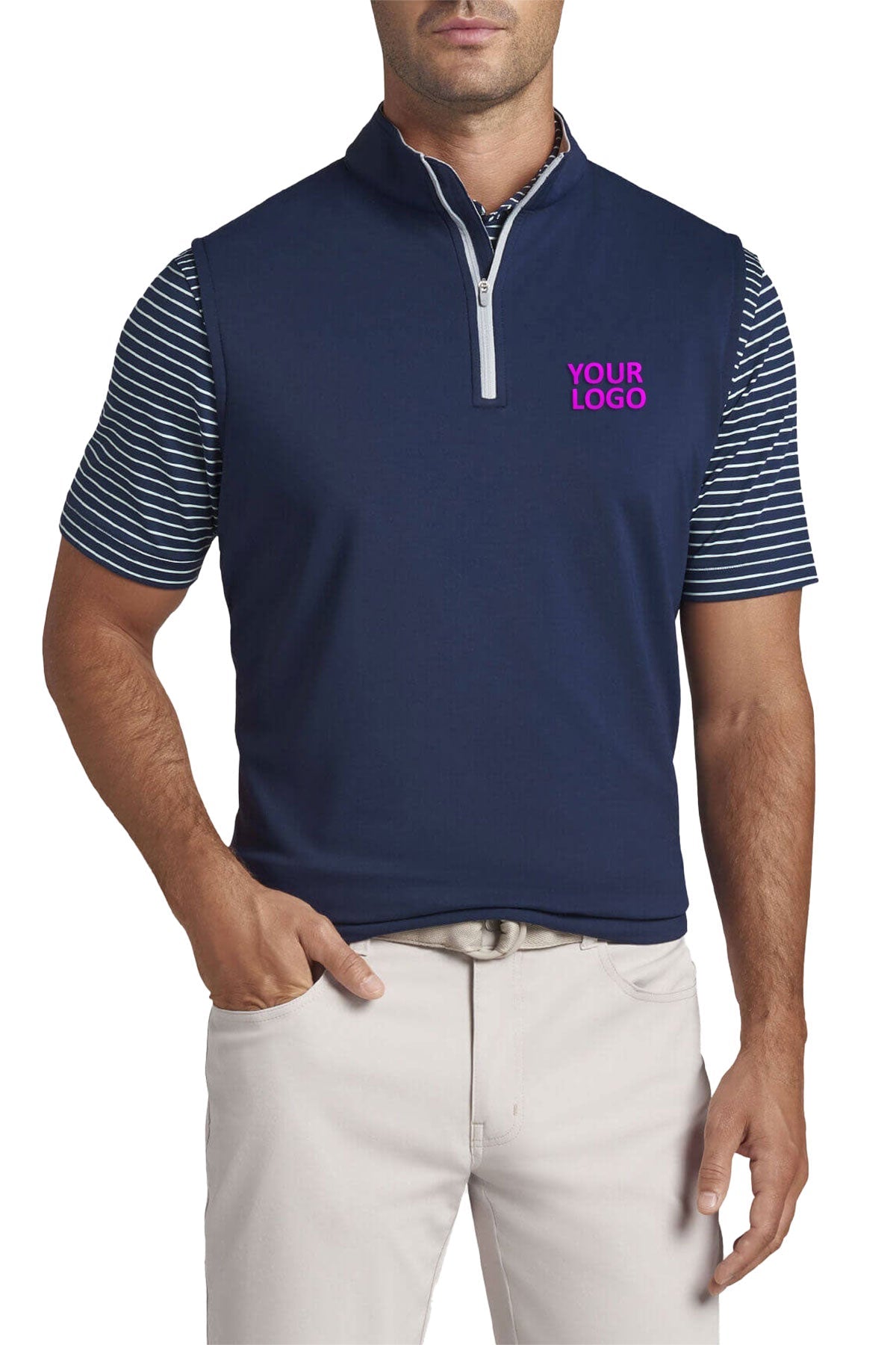 Peter Millar Galway Performance Customized Quarter Zip Vests, Navy