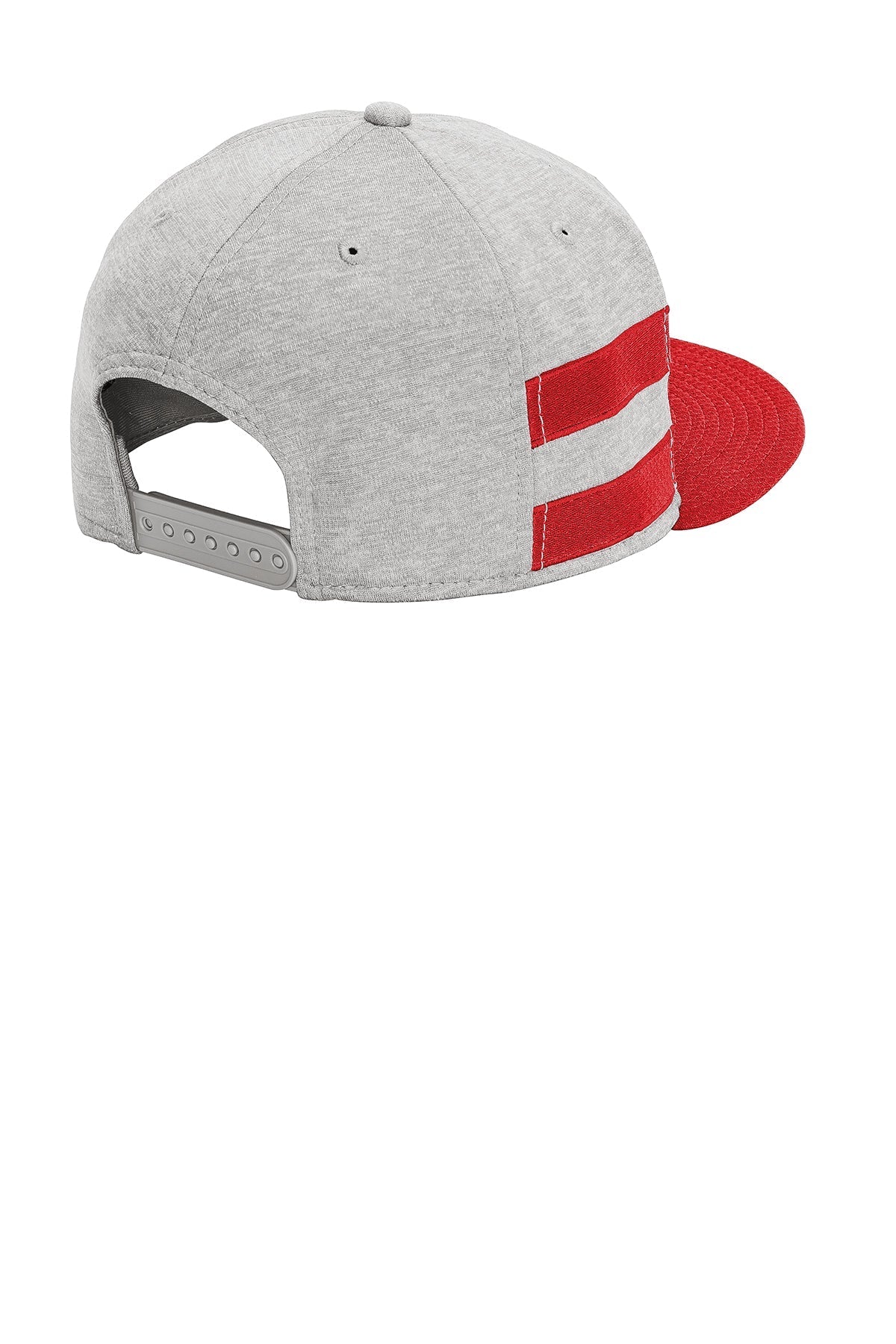 New Era Striped Flat Bill Snapback Custom Caps, Shadow Heather/ Scarlet [Sherpa LLC]
