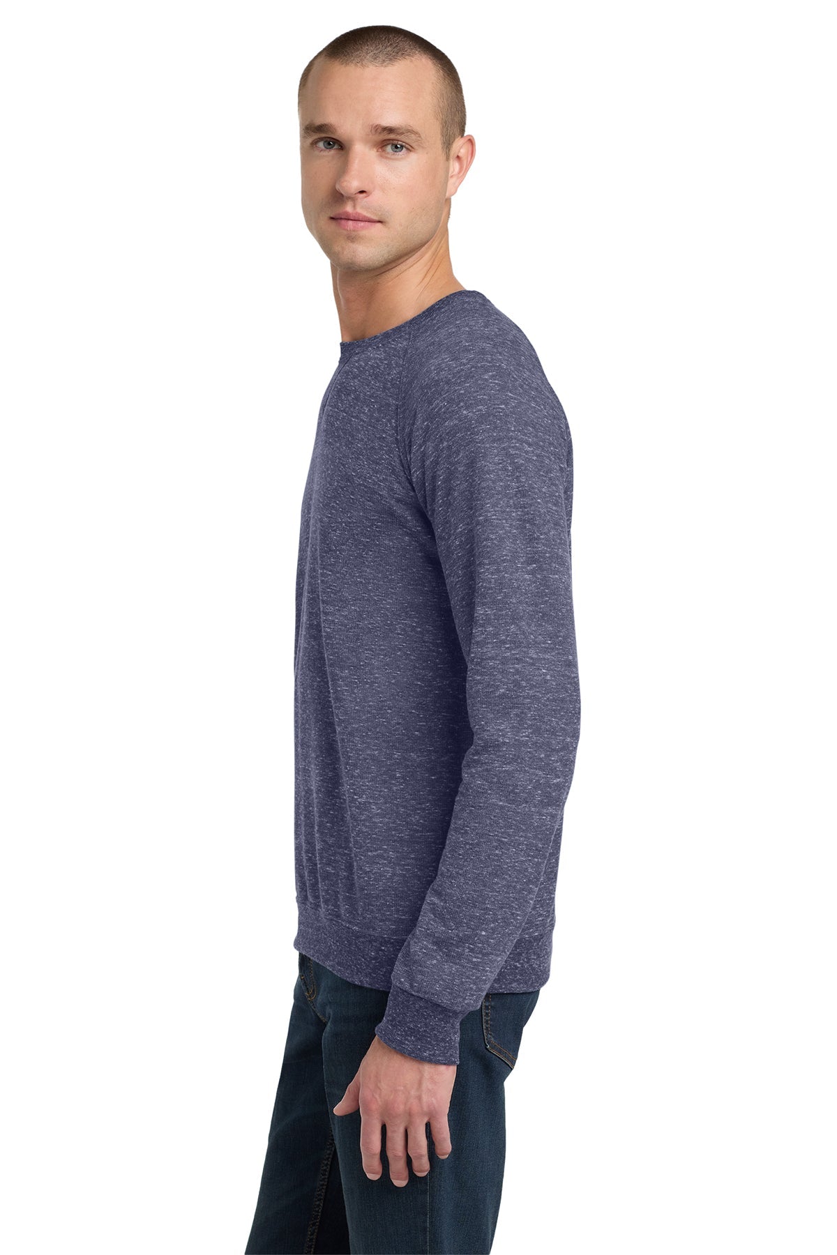 Jerzees Snow Heather French Terry Raglan Crew 91M Navy