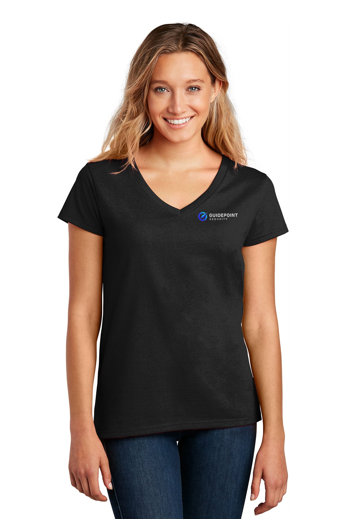 District Womens V-Neck Tee, Black [GuidePoint Security]