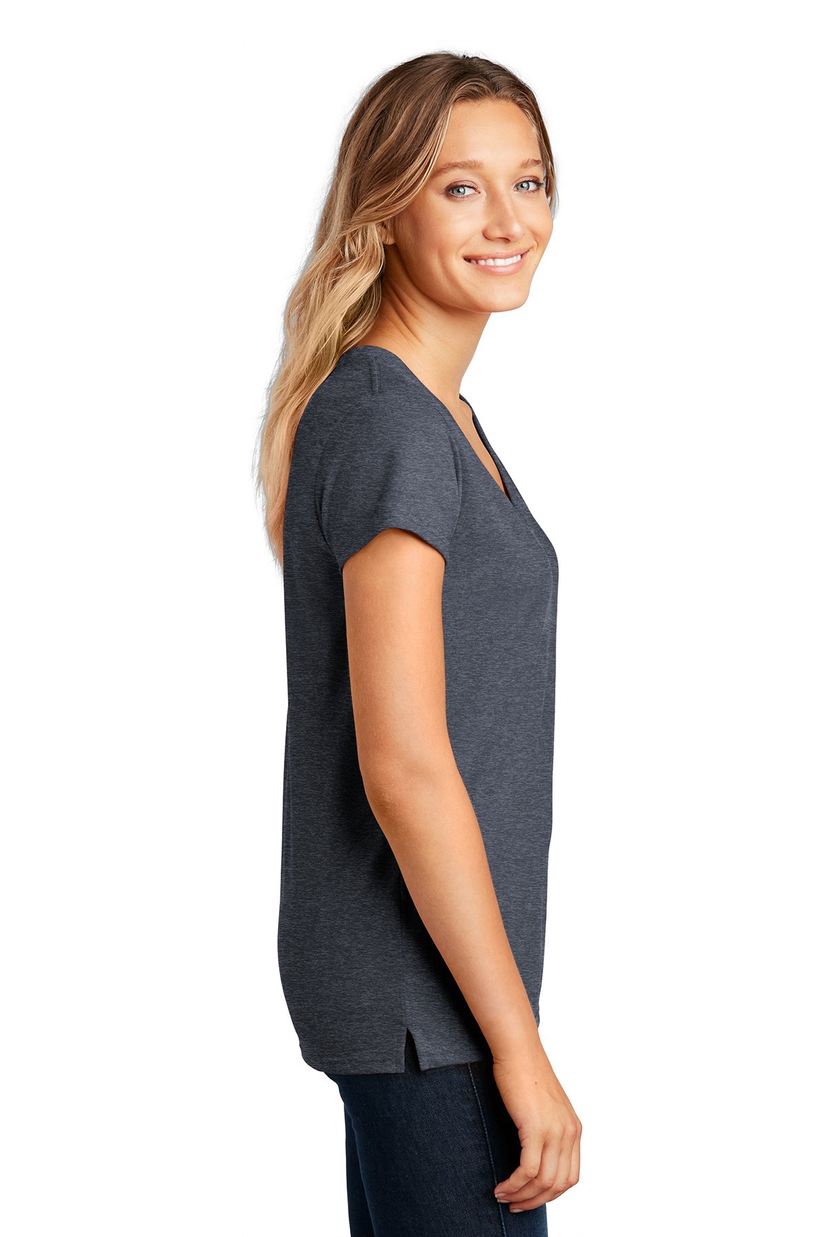 District Womens V-Neck Tee, Heathered Navy [GuidePoint Security]