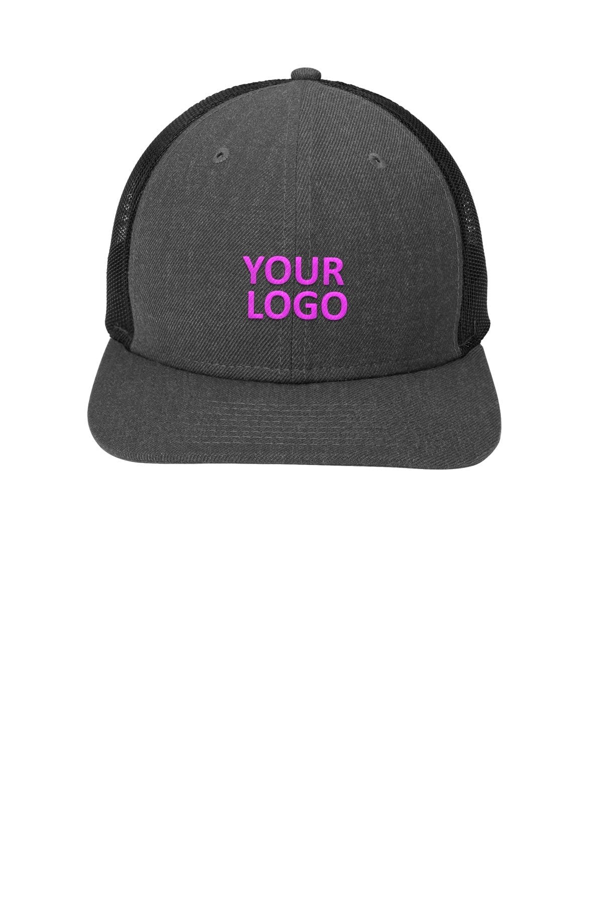 New Era Snapback Low Profile Trucker Custom Caps, Heather Graphite/ Black [BBS The Current]