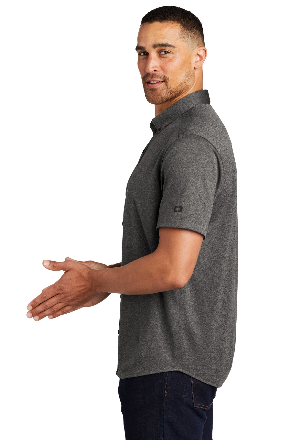 OGIO Gravitate Custom Button Down Shirts, Dark Heather Grey [CommStar Credit Union]
