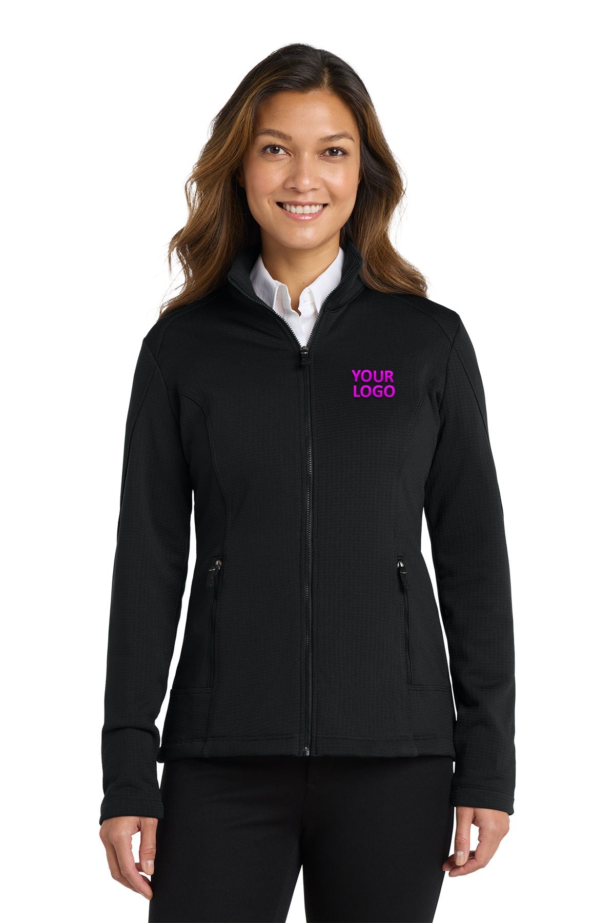 Port Authority Women's Grid Fleece Custom Jackets, Deep Black