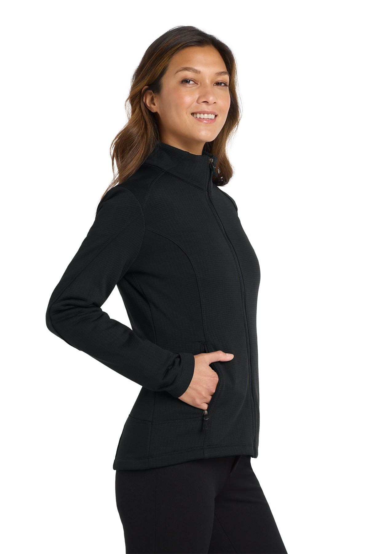 Port Authority Women's Grid Fleece Custom Jackets, Deep Black