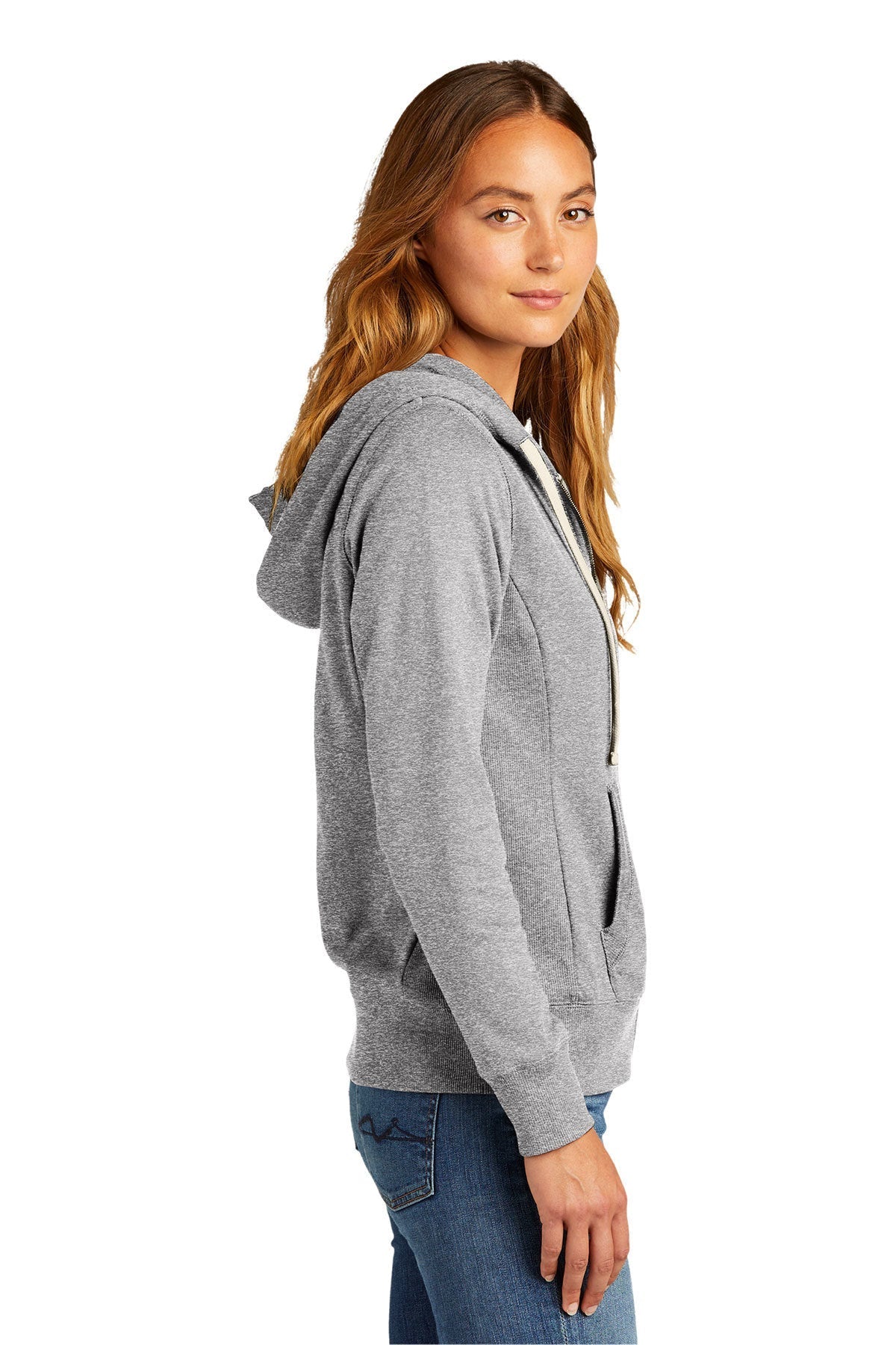 District Women's Re-Full-Zip Hoodies, Light Heather Grey [NCT]