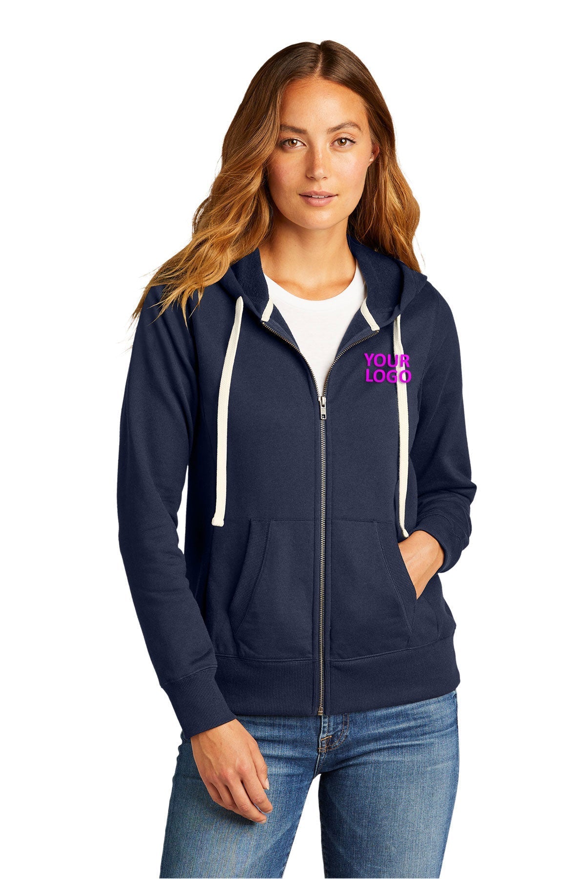 District Women's Re-Full-Zip Hoodies, True Navy [Launch]