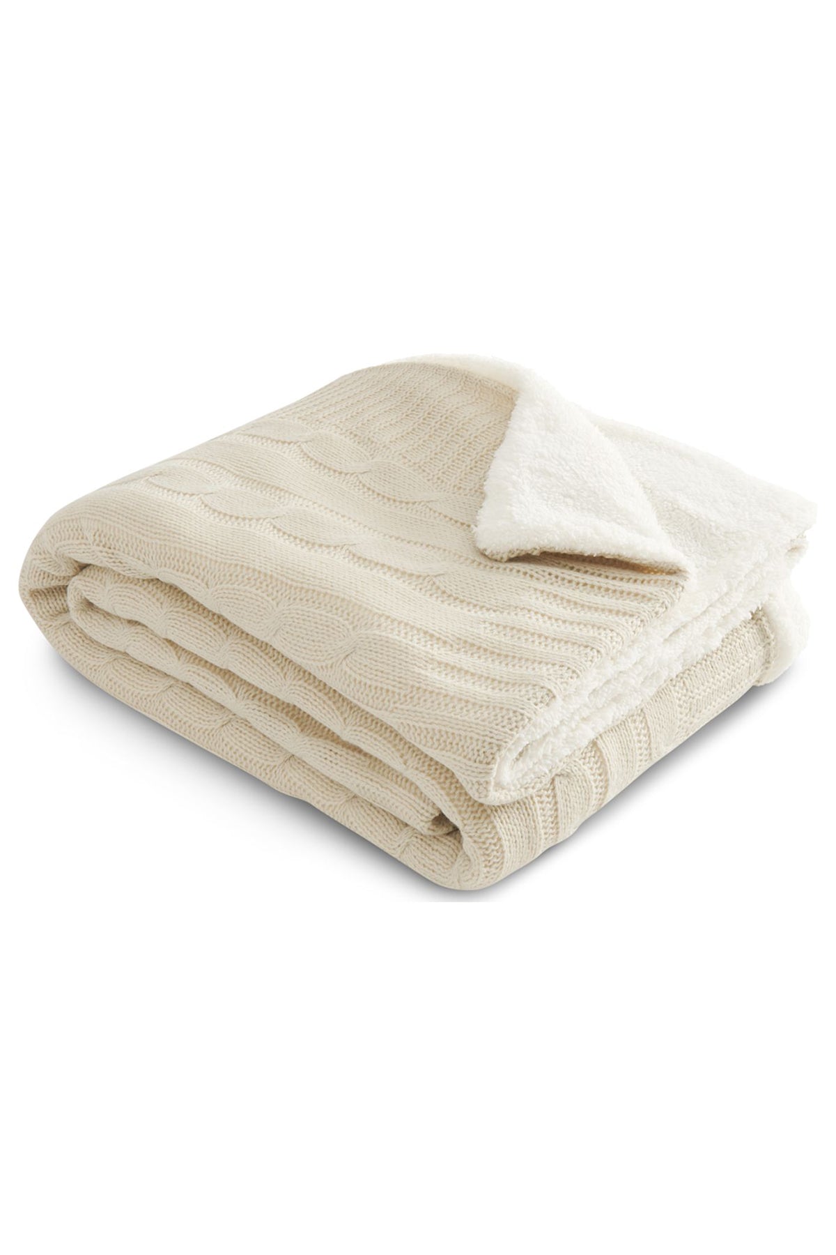 Field & Co Cable Knit Sherpa Blanket, Cream