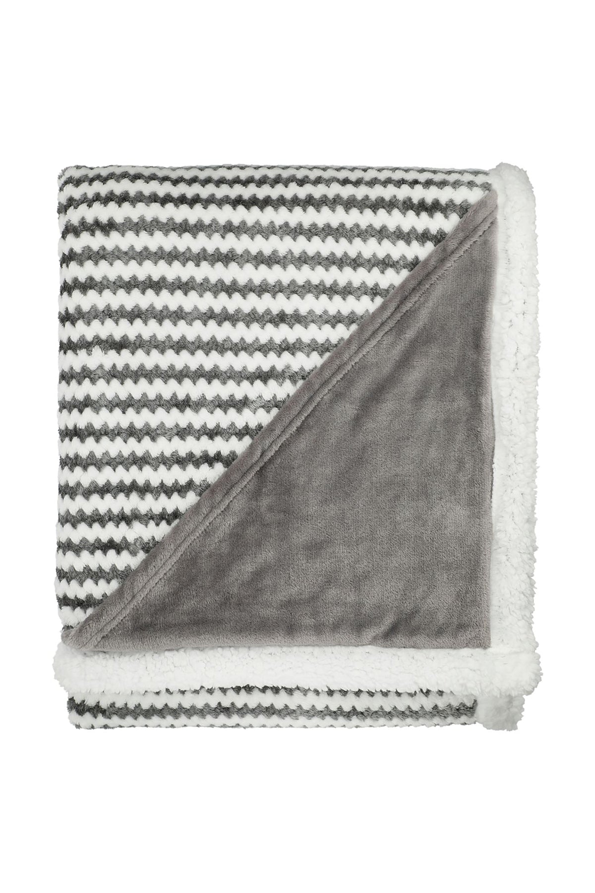 Field & Co Chevron Striped Sherpa Blanket, Gray